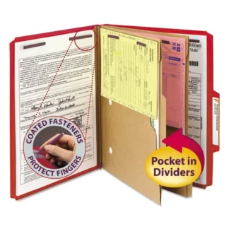 Smead 6-Section Pressboard Top Tab Pocket Classification Folders, Letter Size, Bright Red, 10/BX