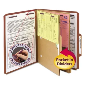 Smead 6-Section Pressboard Top Tab Pocket Classification Folders, Letter Size, Red, 10/Box