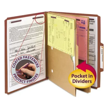 Smead 6-Section Pressboard Top Tab Pocket Classification Folders, Letter Size, Red, 10/Box