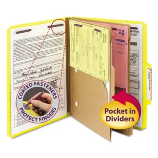 Smead 6-Section Pressboard Top Tab Pocket Classification Folders, Letter Size, Yellow, 10/Box