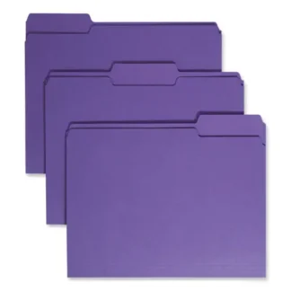 Smead Colored File Folders, 1/3-Cut Tabs, Assorted Positions, Letter Size, 0.75" Expansion, Purple, 100/Box