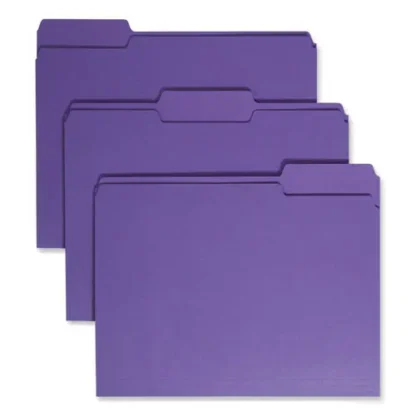 Smead Colored File Folders, 1/3-Cut Tabs, Assorted Positions, Letter Size, 0.75" Expansion, Purple, 100/Box