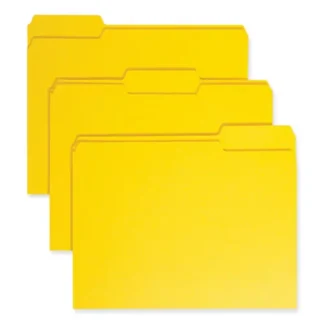 Smead Colored File Folders, 1/3-Cut Tabs, Assorted Positions, Letter Size, Yellow, 0.75" Expansion, 100/Box