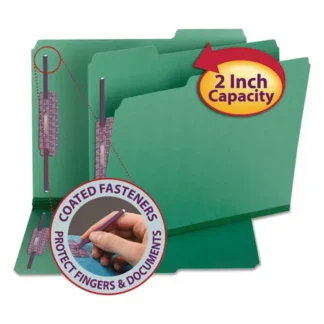 Smead Colored Pressboard Fastener Folders with SafeSHIELD Coated Fasteners, Letter Size, Green, 25/Box