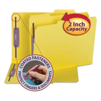 Smead Colored Pressboard Fastener Folders with SafeSHIELD Coated Fasteners, Yellow, Letter Size, 2" Expansion, 2 Fasteners, 25/Box