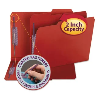 Smead Colored Pressboard Fastener Folders with SafeSHIELD Fasteners, Bright Red, Letter Size, 25/Box