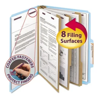 Smead Eight-Section Colored Pressboard Top Tab Classification Folders with SafeSHIELD® Coated Fasteners