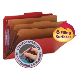 Smead Eight-Section Pressboard Top Tab Classification Folders, Legal Size, Bright Red, 10/Box