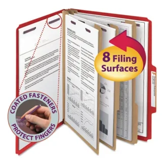 Smead Eight-Section Pressboard Top Tab Classification Folders, Bright Red, Letter Size, 10/Box