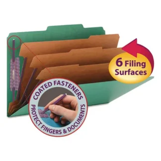 Smead Eight-Section Pressboard Top Tab Classification Folders, Legal Size, Green, 10/Box