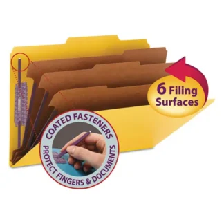 Smead Eight-Section Pressboard Top Tab Classification Folders, Legal Size, Yellow, 10/Box