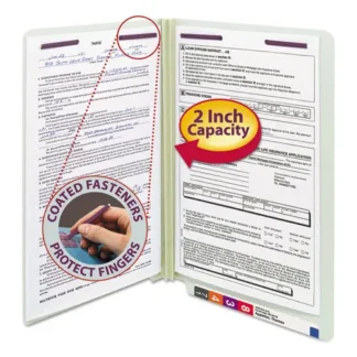 Smead End Tab Pressboard Classification Folders with SafeSHIELD Coated Fasteners, Legal Size, 2" Expansion, Gray-Green, 25/Box