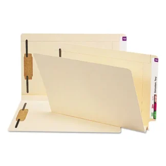 Smead End Tab W-Fold Fastener Folders with Reinforced Tabs, 1.5" Expansion, 2 Fasteners, Legal Size, Manila, 50/Box