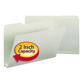 Smead Expanding Recycled Heavy Pressboard Folders, 1/3-Cut Tabs, Legal Size, 2" Expansion, Gray-Green, 25/Box