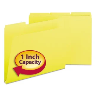Smead Expanding Recycled Heavy Pressboard Folders, 1/3-Cut Tabs, Letter Size, 1" Expansion, Yellow, 25/Box