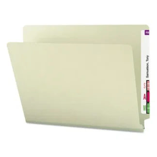 Smead Extra-Heavy Recycled Pressboard End Tab Folders, Straight Tabs, Letter Size, 1" Expansion, Gray-Green, 25/Box