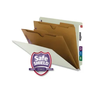 Smead Extra-Heavy Two Pocket Divider End Tab Pressboard Classification Folders with SafeSHIELD® Coated Fasteners