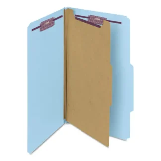 Smead Four-Section Pressboard Top Tab Classification Folders, Legal Size, Blue, 10/Box