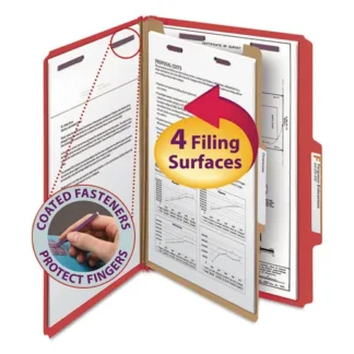 Smead Four-Section Pressboard Top Tab Classification Folders, Legal Size, Bright Red, 10/Box