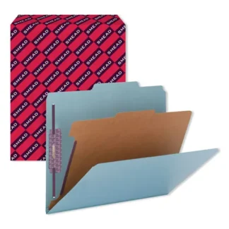 Smead Four-Section Pressboard Top Tab Classification Folders, Blue, Letter Size, 1 Divider, 4 SafeSHIELD Fasteners, 10/Box