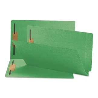 Smead Heavyweight Colored End Tab Fastener Folders, Green, Legal Size, 0.75" Expansion, 2 Fasteners, 50/Box