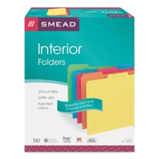 Smead Interior File Folders, 1/3-Cut Tabs, Letter Size, 0.75" Expansion, Assorted Colors, 100/Box