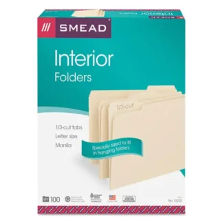 Smead Interior File Folders, 1/3-Cut Tabs, Assorted Positions, Letter Size, 0.75" Expansion, Manila, 100/Box