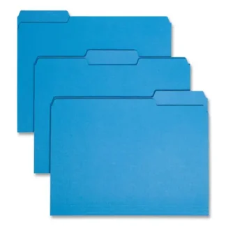 Smead Interior File Folders, 1/3-Cut Tabs, Assorted, Letter Size, Sky Blue, 100/Box