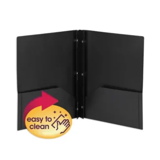Smead Poly Two-Pocket Folder with Fasteners, 180-Sheet Capacity, 11 x 8.5, Black, 25/Box
