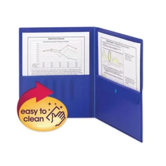 Smead Poly Two-Pocket Folder with Security Pocket, Blue, 5/Pack
