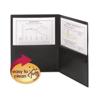 Smead Poly Two-Pocket Folder with Snap Closure Security Pocket, 100-Sheet Capacity, 11 x 8.5, Black, 5/Pack