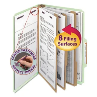 Smead Pressboard Classification Folders with Eight SafeSHIELD Fasteners, Legal Size, Gray-Green, 3 Dividers, 10/Box