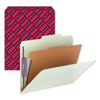 Smead Pressboard Classification Folders with SafeSHIELD Fasteners, 1 Divider, Letter Size, Gray-Green, 10/Box