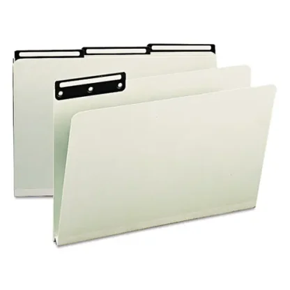 Smead Recycled Heavy Pressboard File Folders with Insertable 1/3-Cut Metal Tabs, Legal Size, 1" Expansion, Gray-Green, 25/Box