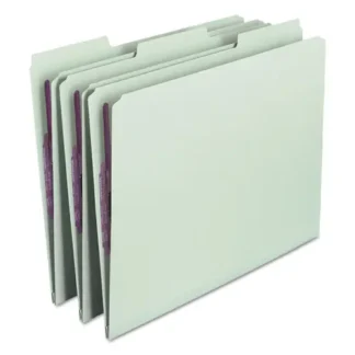 Smead Recycled Pressboard Fastener Folders, 1/3-Cut Tabs, Two SafeSHIELD Fasteners, 1" Expansion, Letter Size, Gray-Green, 25/Box