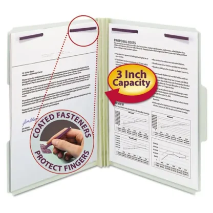 Smead Recycled Pressboard Fastener Folders, 1/3-Cut Tabs, Letter Size, Gray-Green, 25/Box