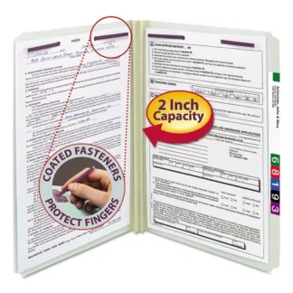 Smead Recycled Pressboard Fastener Folders, Straight Tabs, Two SafeSHIELD Fasteners, 2" Expansion, Legal Size, Gray-Green, 25/Box