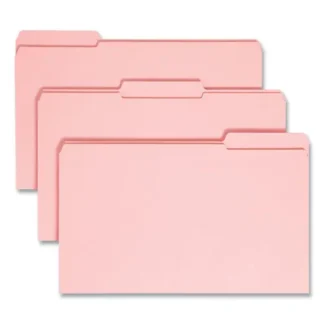 Smead Reinforced Top Tab Colored File Folders, 1/3-Cut Tabs, Legal Size, Pink, 100/Box