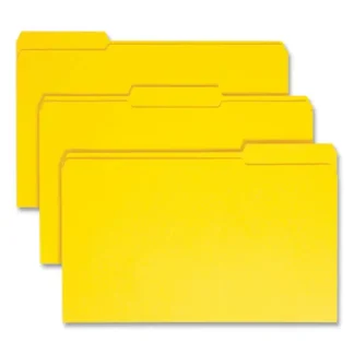 Smead Reinforced Top Tab Colored File Folders, Legal Size, 1/3-Cut Assorted Tabs, Yellow, 100/Box