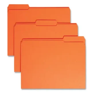 Smead Reinforced Top Tab Colored File Folders, Letter Size, 1/3-Cut Assorted Tabs, 0.75" Expansion, Orange, 100/Box