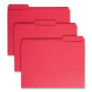 Smead Reinforced Top Tab Colored File Folders, 1/3-Cut Tabs, Letter Size, Red, 100/Box