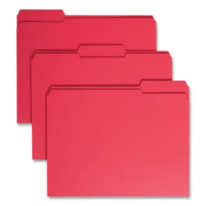 Smead Reinforced Top Tab Colored File Folders, 1/3-Cut Tabs, Letter Size, Red, 100/Box