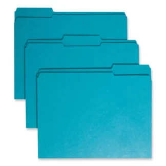 Smead Reinforced Top Tab Colored File Folders, 1/3-Cut Tabs: Assorted, Letter Size, 0.75" Expansion, Teal, 100/Box