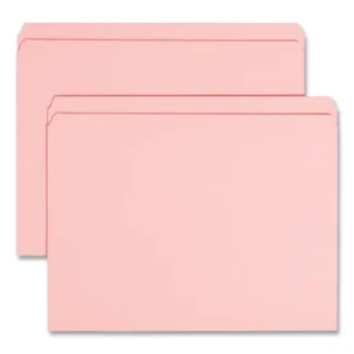 Smead Reinforced Top Tab Colored File Folders, Straight Tabs, Letter Size, Pink, 100/Box