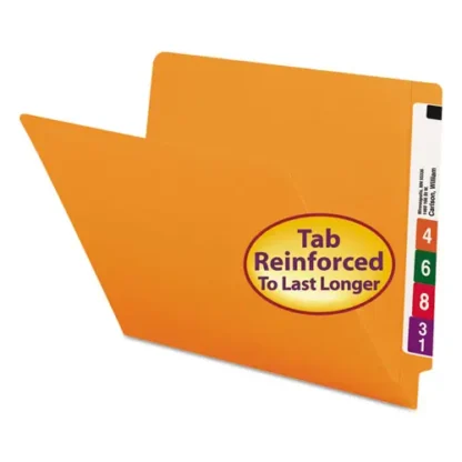 Smead Shelf-Master Reinforced End Tab Colored Folders, Straight Tabs, Letter Size, 0.75" Expansion, Orange, 100/Box