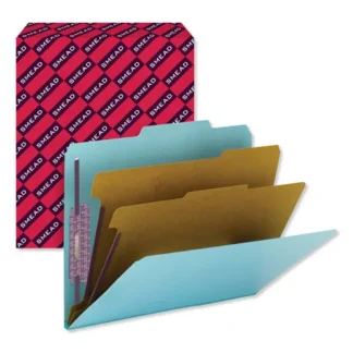 Smead Six-Section Pressboard Top Tab Classification Folders, Six SafeSHIELD Fasteners, 2 Dividers, Letter Size, Blue, 10/Box