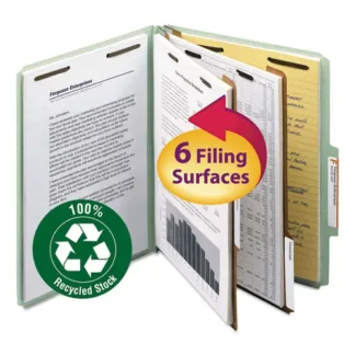 Smead Six-Section Pressboard Top Tab Classification Folders with SafeSHIELD Coated Fasteners, Letter Size, Bright Red, 10/Box