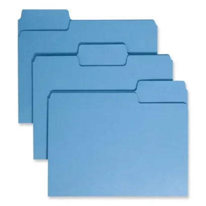 Smead SuperTab Colored File Folders, 1/3-Cut Tabs, Letter Size, Assorted Tab Positions, Blue, 100/Box