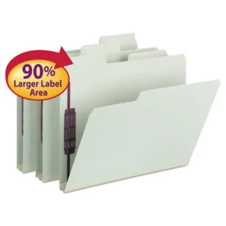 Smead SuperTab Pressboard Fastener Folders with Two SafeSHIELD Fasteners, 2" Expansion, Letter Size, Gray-Green, 25/Box