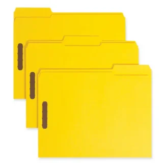 Smead Top Tab Colored Fastener Folders, 0.75" Expansion, 2 Fasteners, Letter Size, Yellow Exterior, 50/Box
